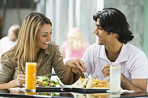Couple enjoying lunch at cafe