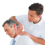 chiropractor examining patient's neck