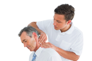 chiropractor examining patient's neck