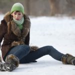 woman slips and falls on ice